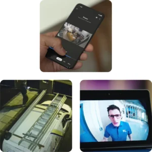 Collage of key frames from the 'TechWave Explains' video series, showcasing segments that highlight features of smart home security products.